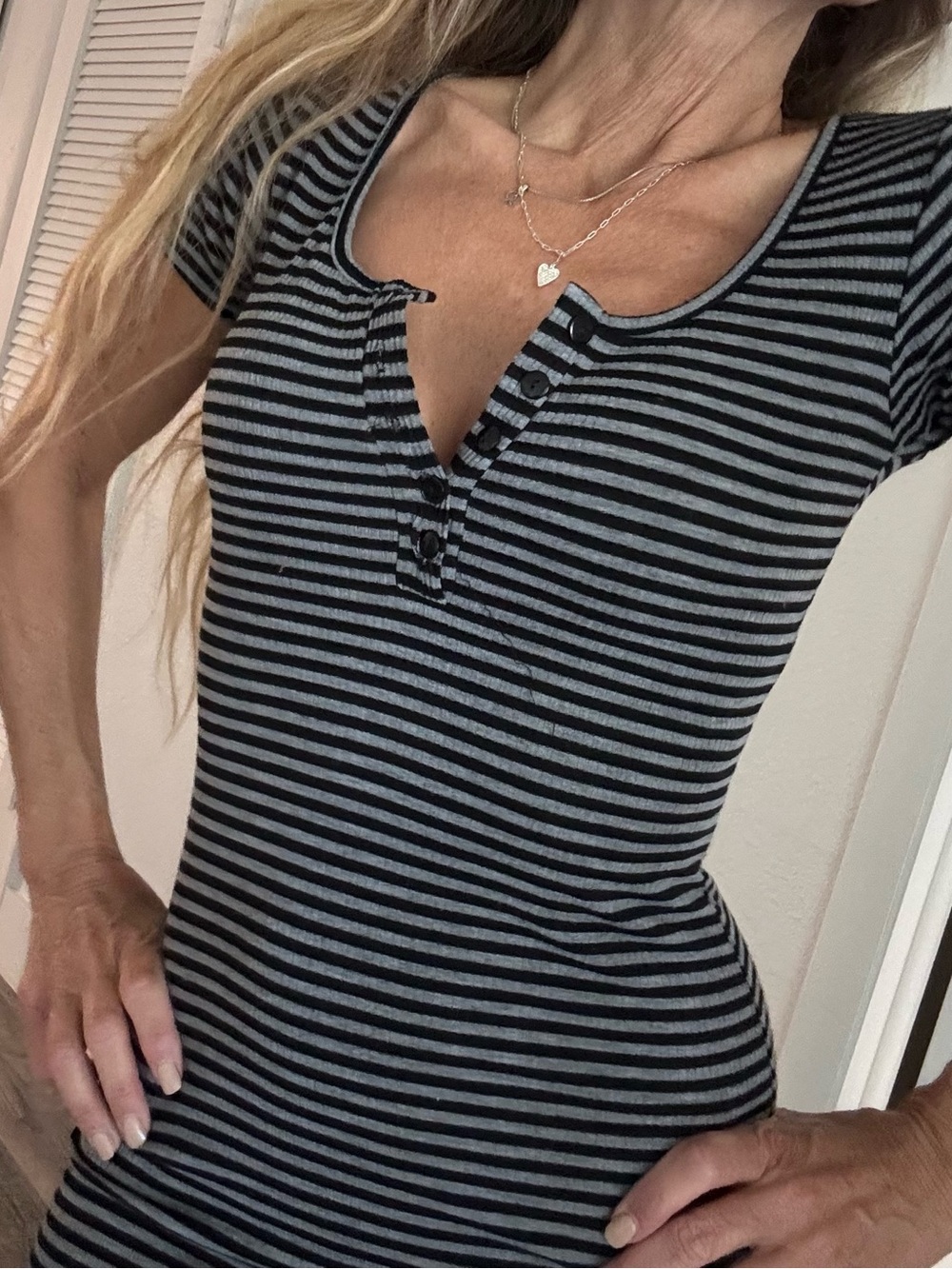 Striped Black & Gray Fitted Dress S